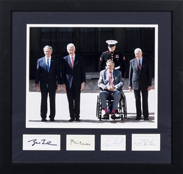 U.S Presidents Single Signed Cuts In 20 x 19 Framed Photograph Display - Clinton, Carter, George H.W Bush & George W. Bush (PSA/DNA)